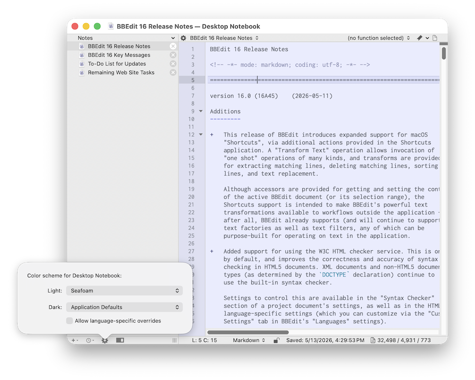 BBEdit 16 笔记本色彩自定义